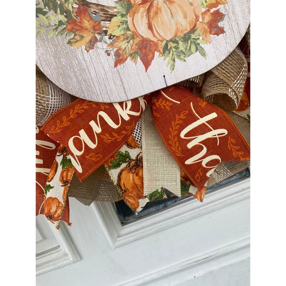 Always Be Thankful Wreath – 24” Fall Pumpkin Front Door Decor – Handmade Wreath - Picture 4 of 8
